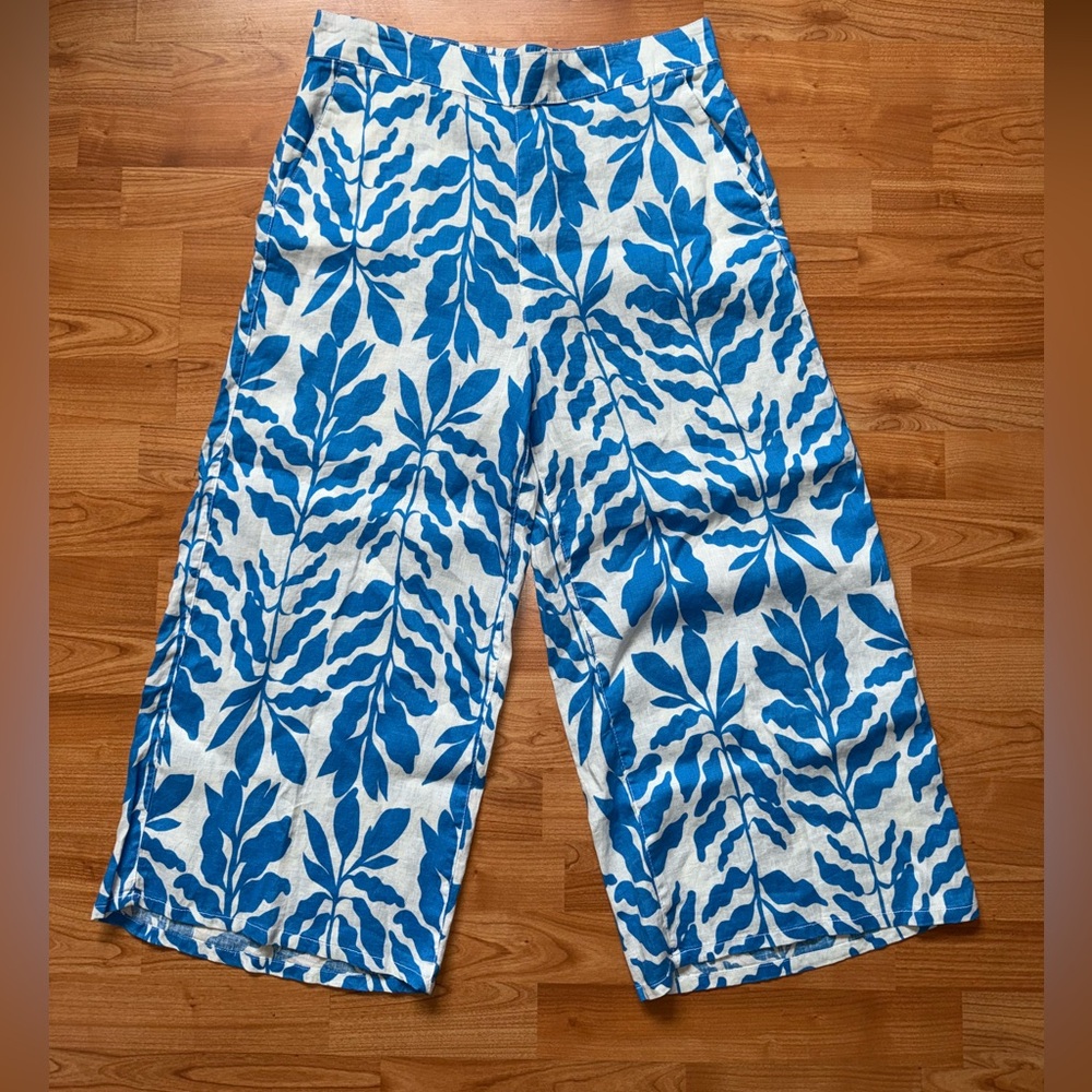 Rachel Zoe Womens Size XL Wide Sky Blue White 100% Linen Pull On New Pants